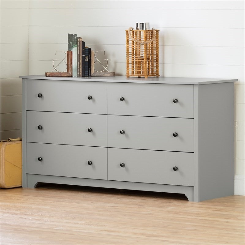 4 Pcs Set of 6 Drawer Dresser & 6 Drawer Double Dresser & 2 Nightstands in Gray