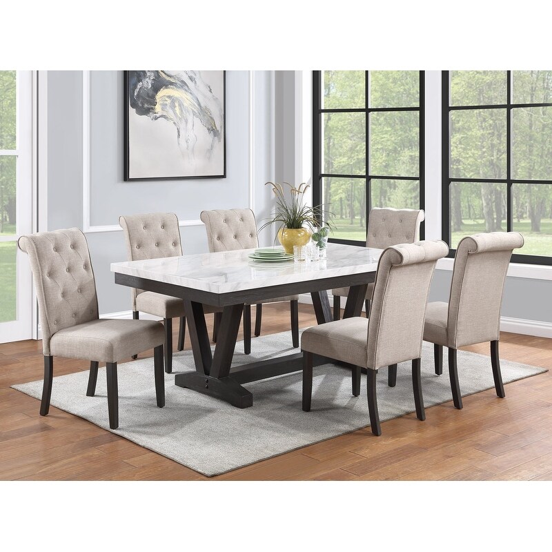 Best Quality Furniture 7 Piece Faux Marble Wrap Table Top Dining Set