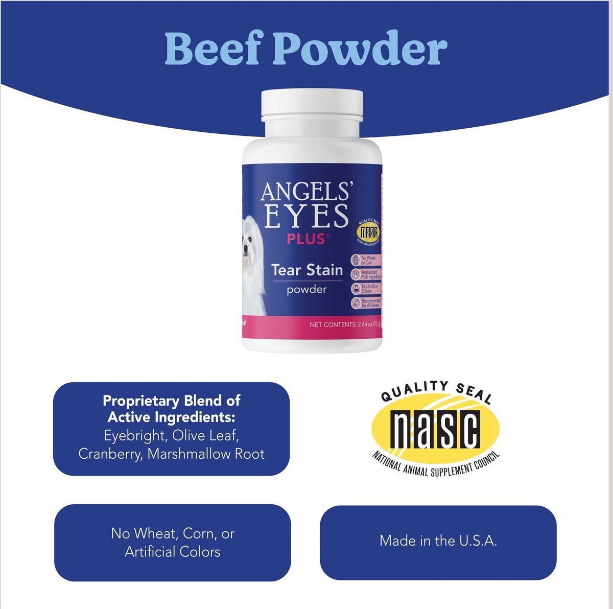 Angels' Eyes Plus Beef Flavored Powder Tear Stain Supplement for Dogs and Cats