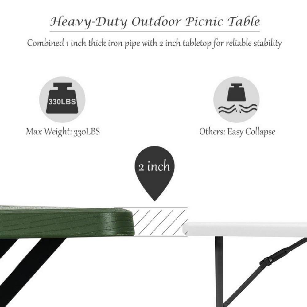 Afoxsos Green Outdoor Picnic Table Bench Set with Metal Base Wood HDDB1133