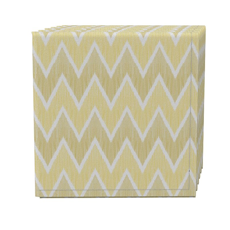 Napkin Set of 4， 100% Cotton， 20x20， Yellow Ikat Chevron