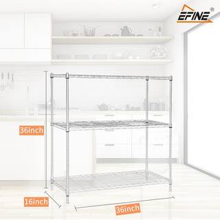 EFINE Chrome 3-Tier Carbon Steel Wire Garage Storage Shelving Unit NSF Certified (36 in. W x 36 in. H x 16 in. D) RL530C