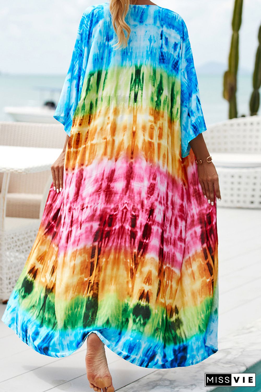 Colorblock Printing Beach Cover Up Kimono