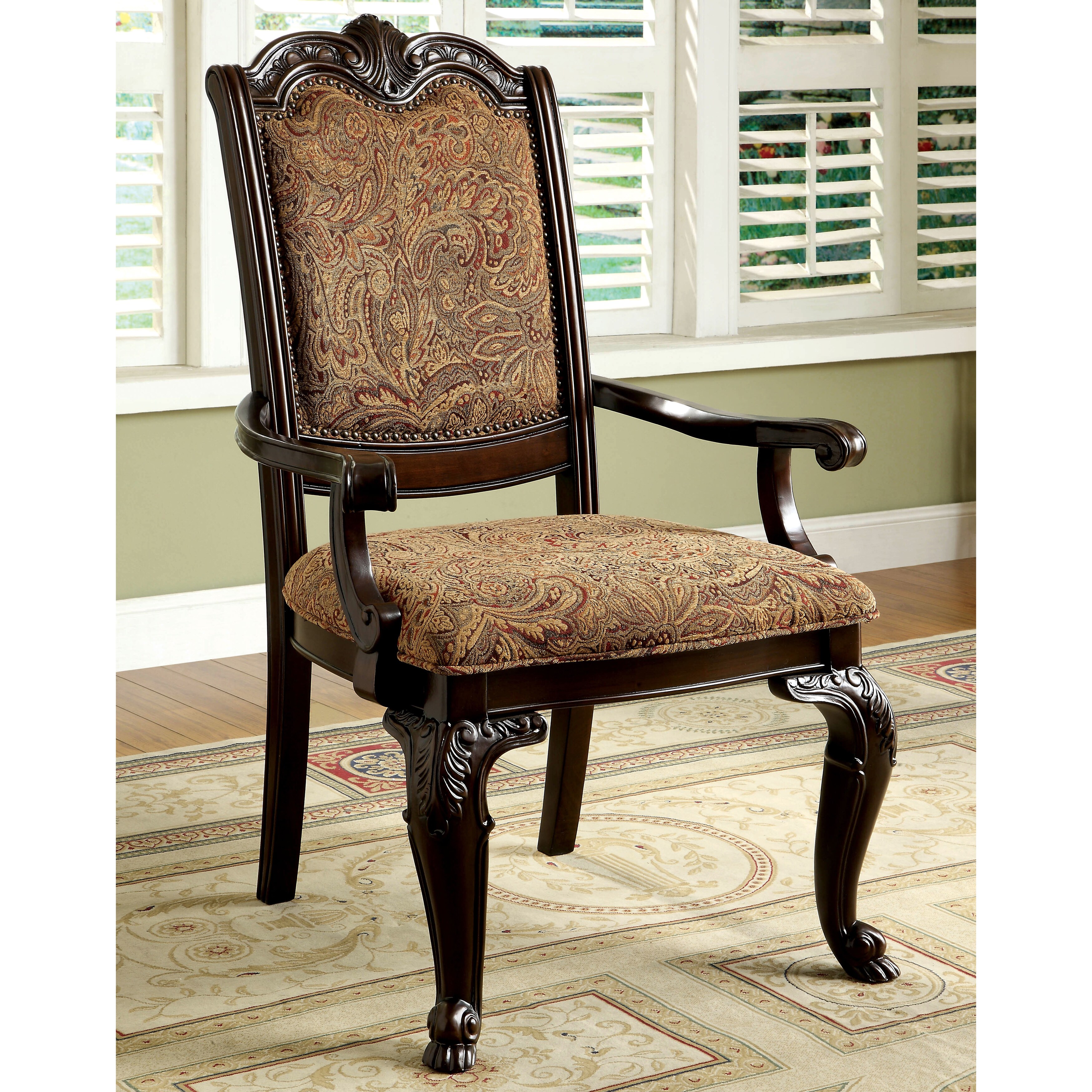 Furniture of America Kova Traditional Cherry Fabric Formal Arm Chairs (Set of 2)