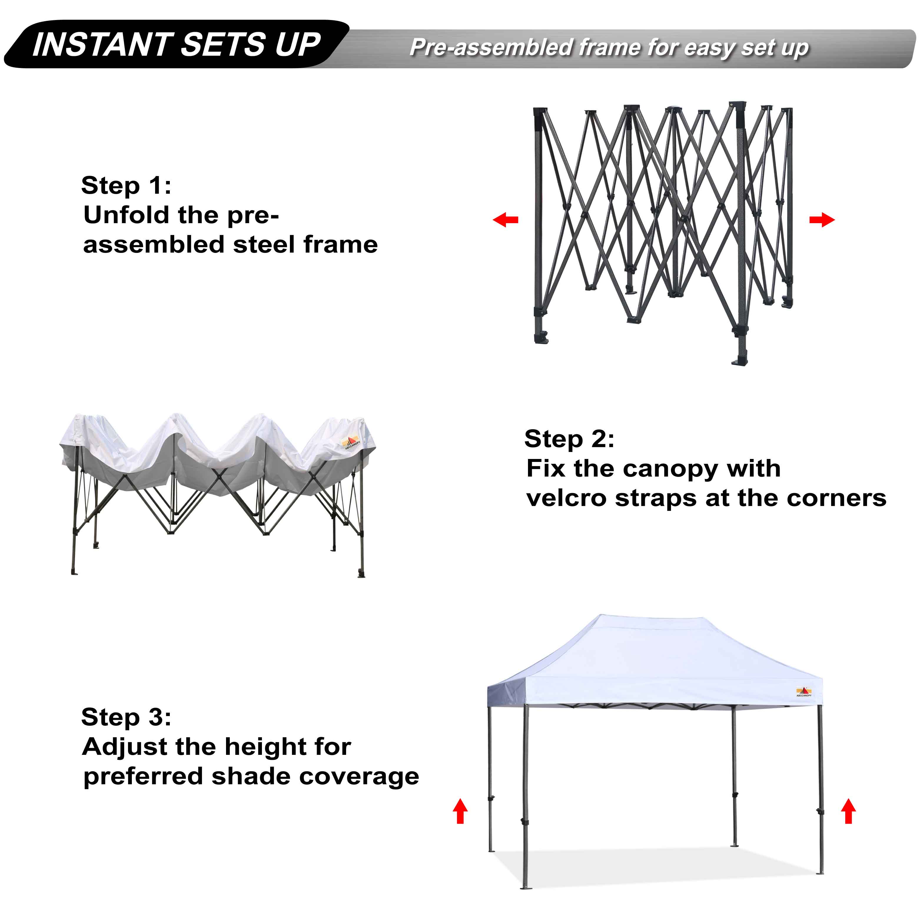 ABCCANOPY 10ft x 10ft Sturdy Instant Shelter Metal Outdoor Pop up Canopy，White