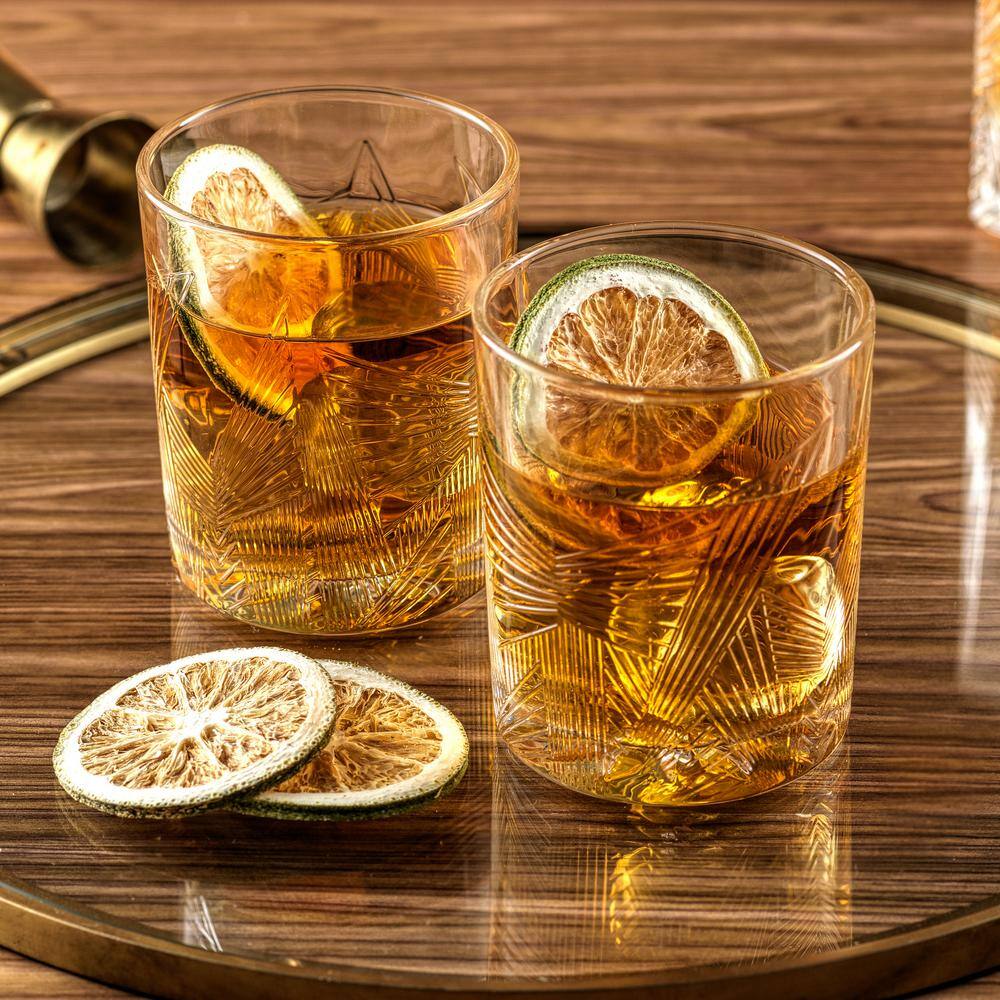 JoyJolt Gatsby Art Deco 10 oz. Double Old Fashioned Whiskey Glasses (Set of 6) JGA10242