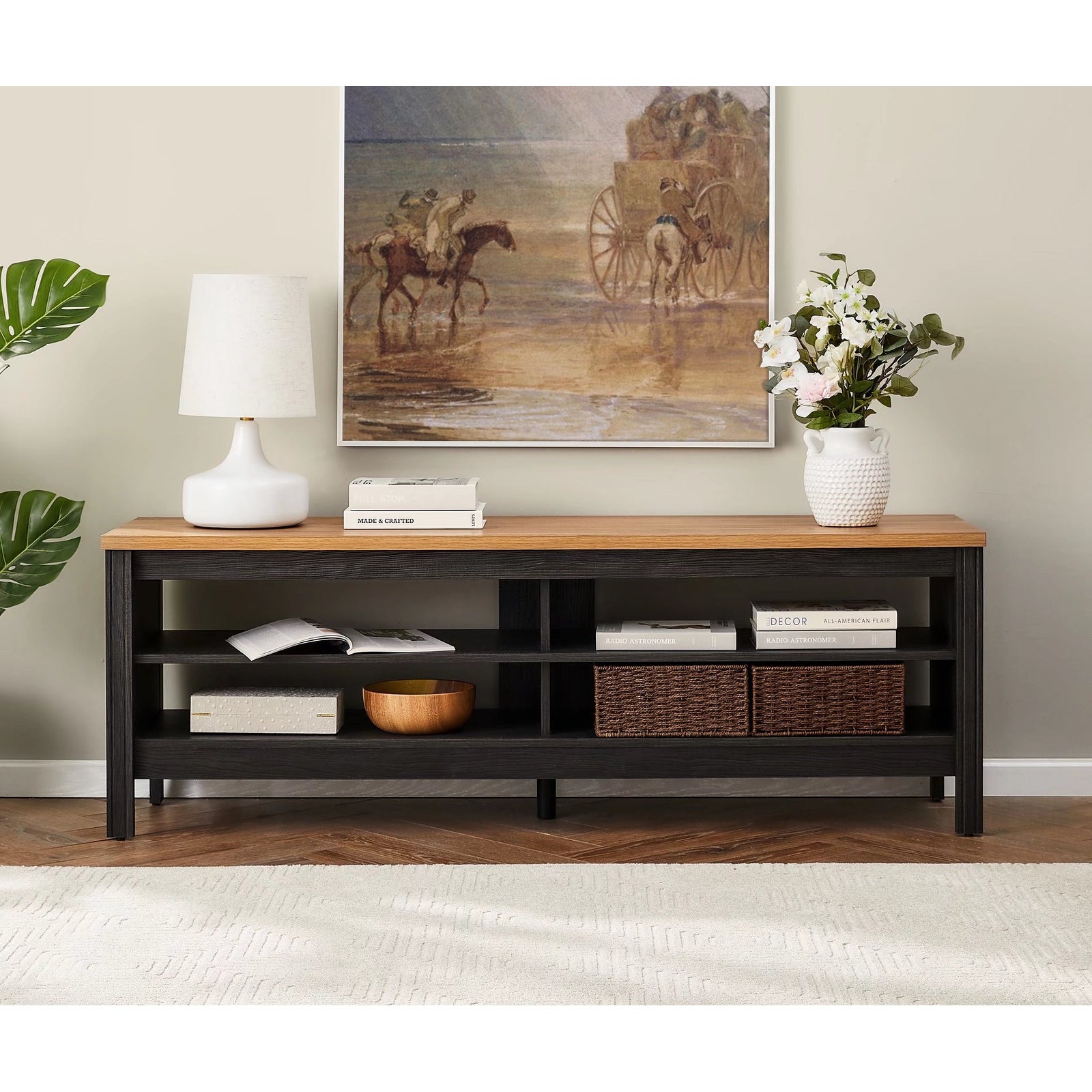 TV Stand for 65 inch TV， Wood Entertainment Center Console Table， 60''