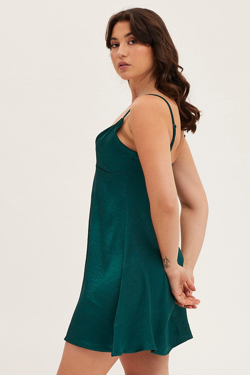 Blue Satin Slip Sleeveless V-Neck Nightgown