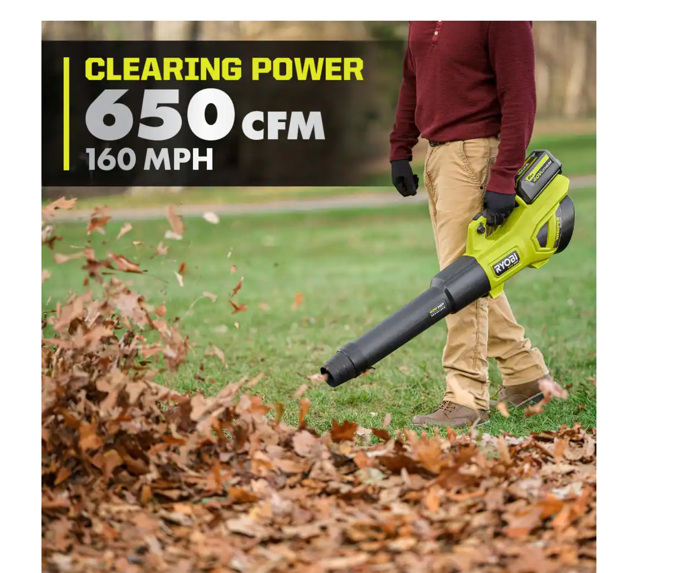 RYOBI RY404014BTLVNM 40V HP Brushless Whisper Series 160 MPH 650 CFM Cordless Battery Leaf Blower (Tool Only)