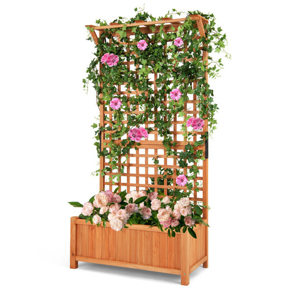 Costway 21496875 Raised Garden Bed with Trellis an...