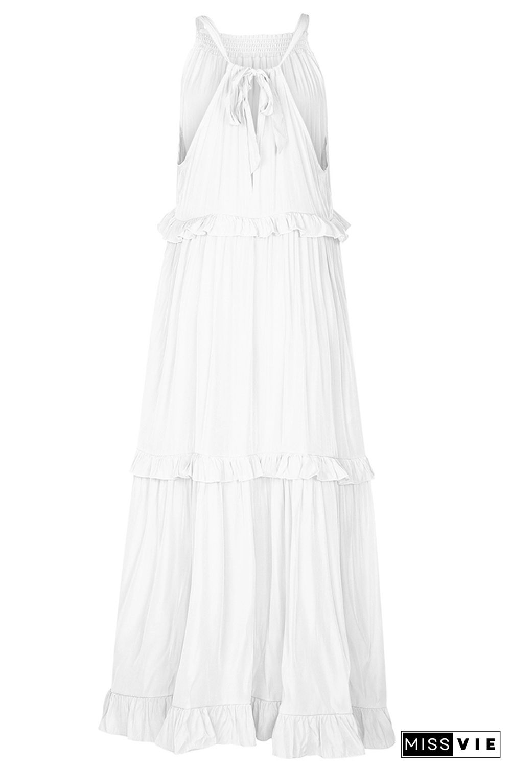 Halter Back Tie Tiered Sleeveless Maxi Dress