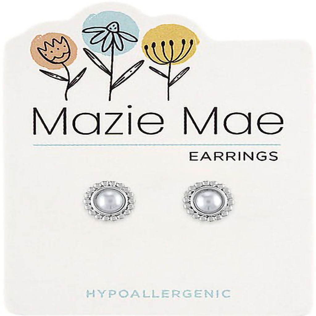 Center Court  Silver Beaded Pearl Stud Mazie Mae Earring