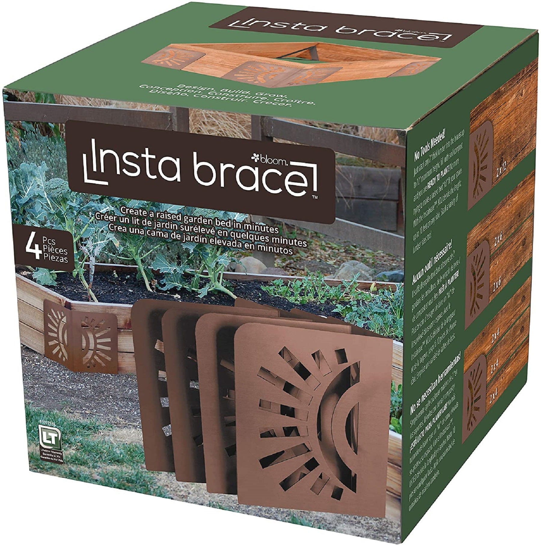 Bloom 11021BL Sun Instabrace Flower Garden Bed Corners, 9.5 Brown (4 Pack)