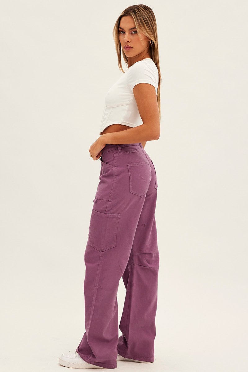 Purple Cargo Jeans Mid Rise