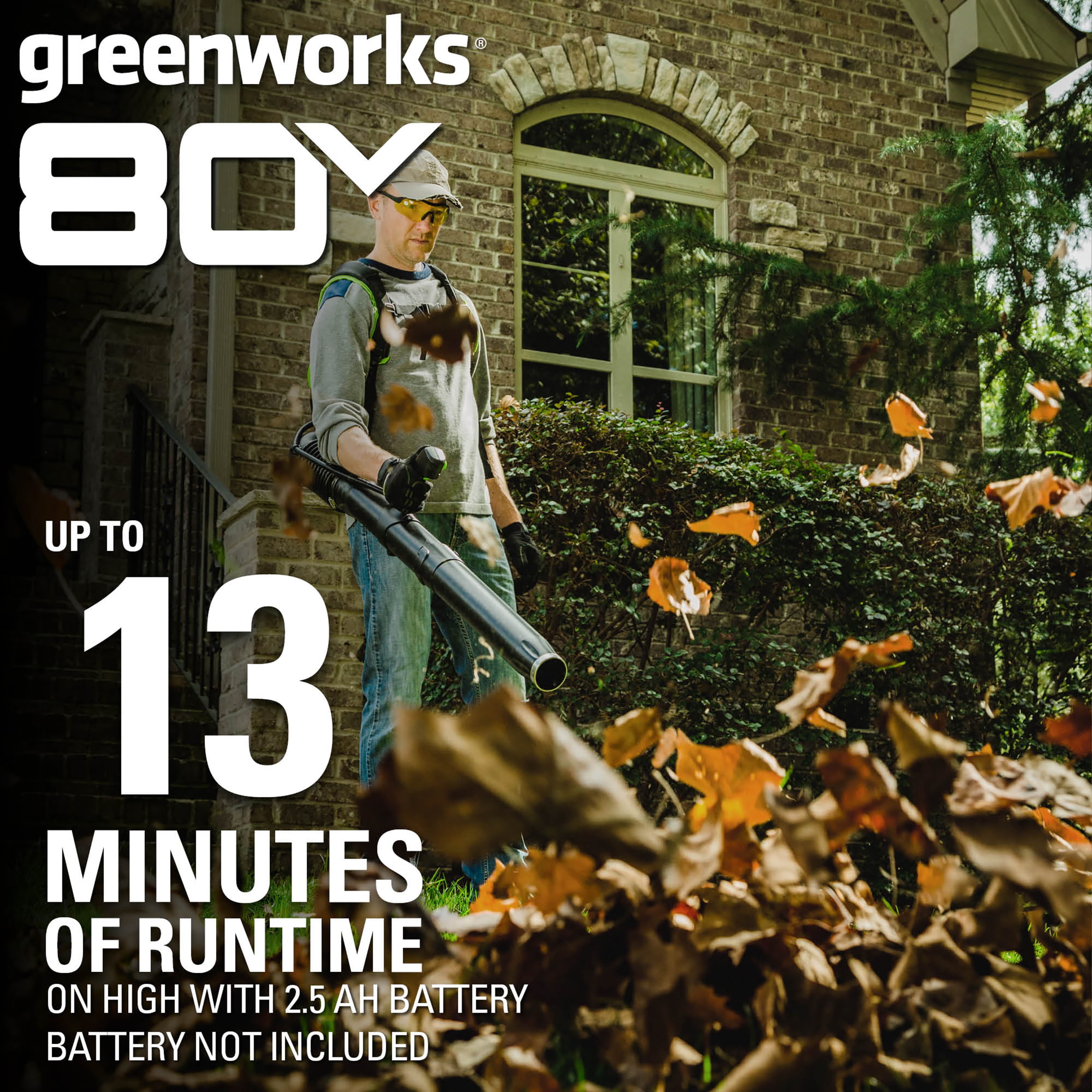 Greenworks 80V 580 CFM Cordless Brushless Backpack Blower， Battery Not Included， 2403802