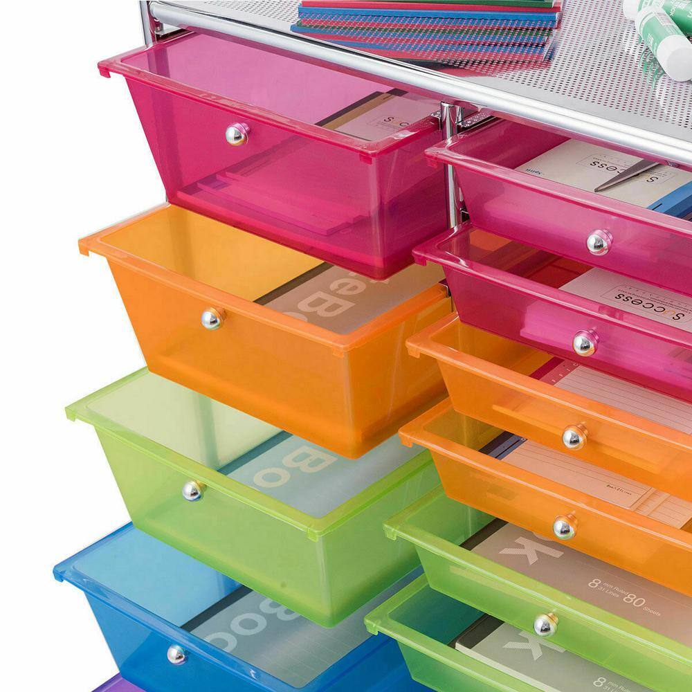 Costway 15 Drawer 4-Wheeled Plastic Rolling Storage Cart Tools Scrapbook Paper Office School Organizer in Colorful HW53825