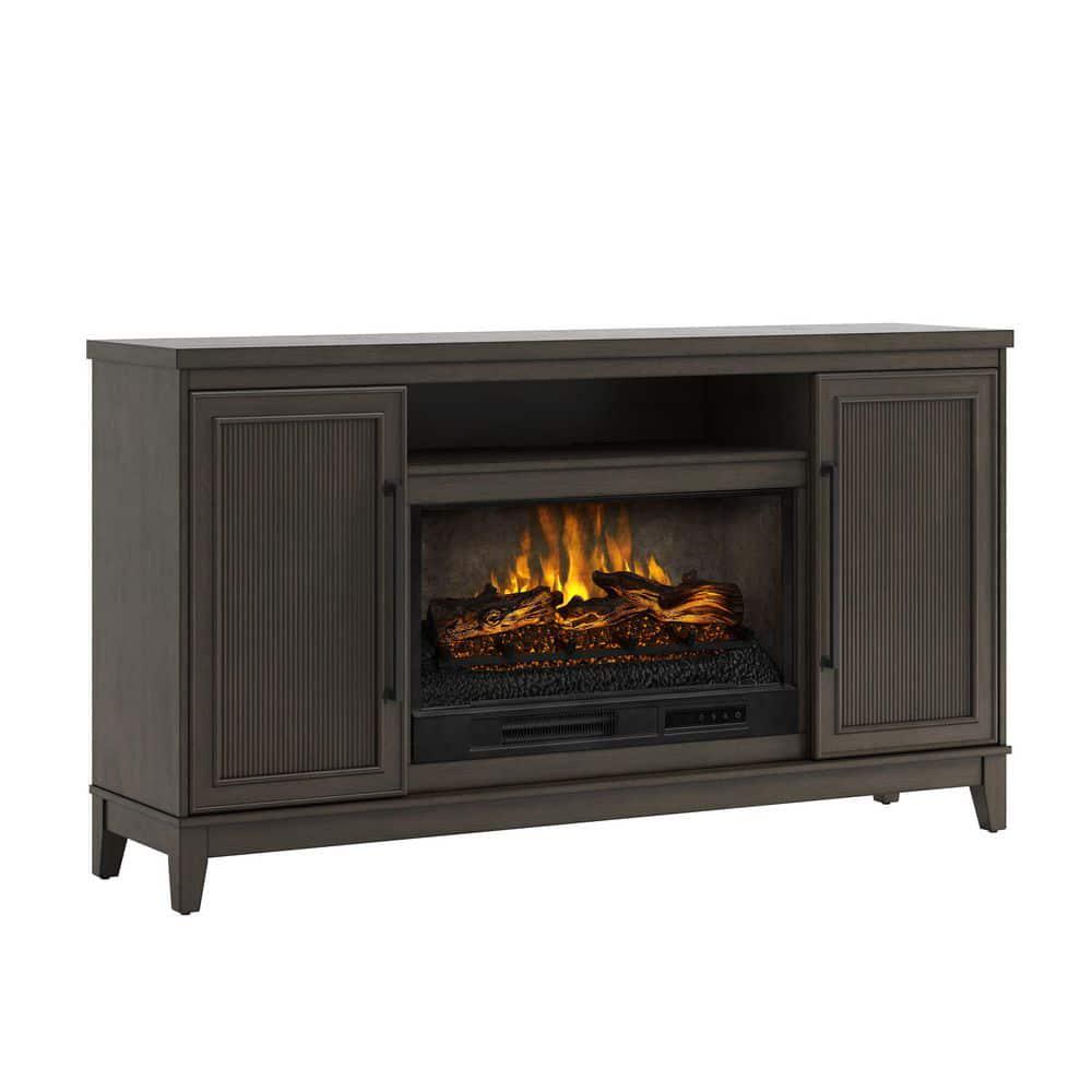 SCOTT LIVING BLAINE 65 in Freestanding Media Console Wooden Electric Fireplace in Dark Brown Birch