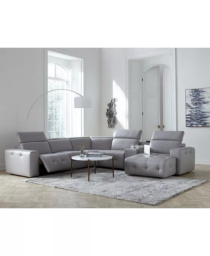 Furniture CLOSEOUT! Haigan 3-Pc. Leather Chaise Sectional Sofa with 2 Power Recliners