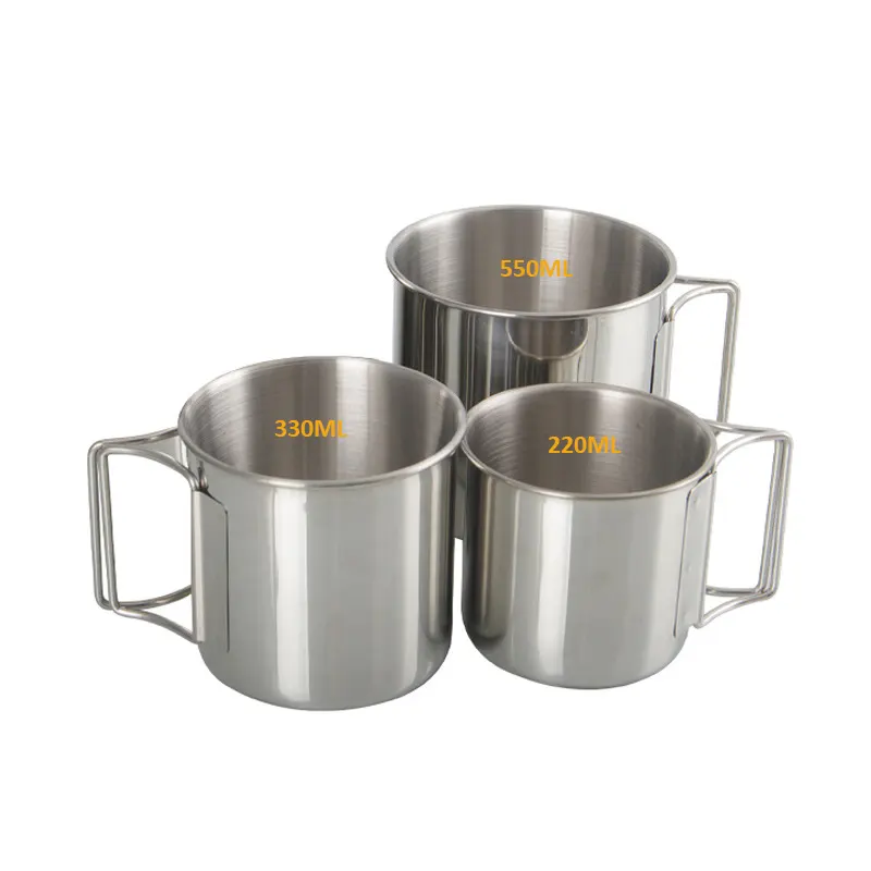 Stainless Steel 304 Outdoor Water Cup Portable  Thickening Camping Hiking Fishing Travel Beer Camping Mugs with Folding Handle