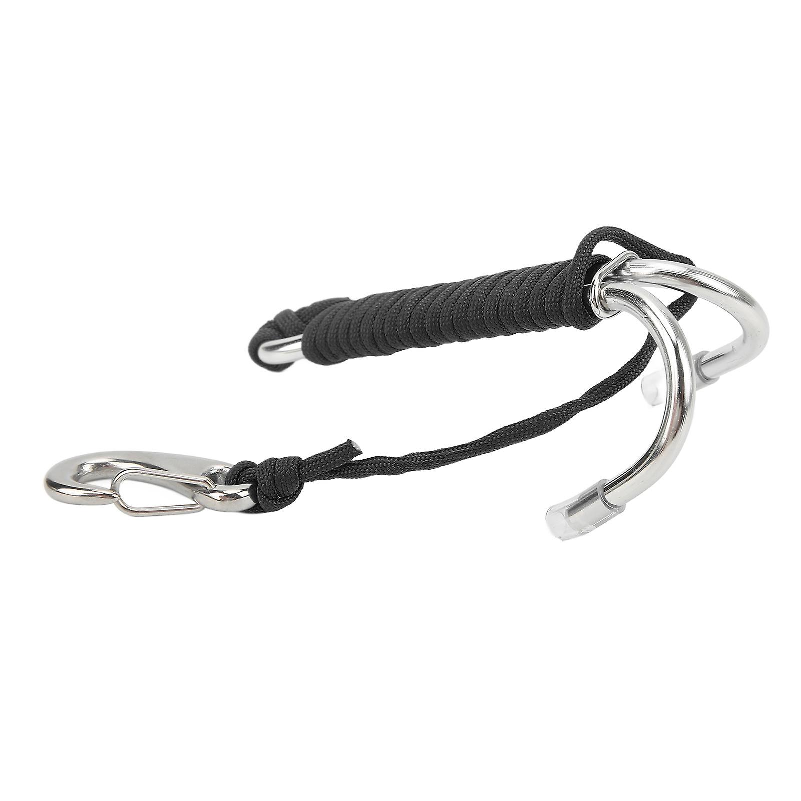 Diving Hooks Stainless Steel Double Reef Hook Diving Supplies With Spiral Coil Lanyard For Underwater Activitie[black]