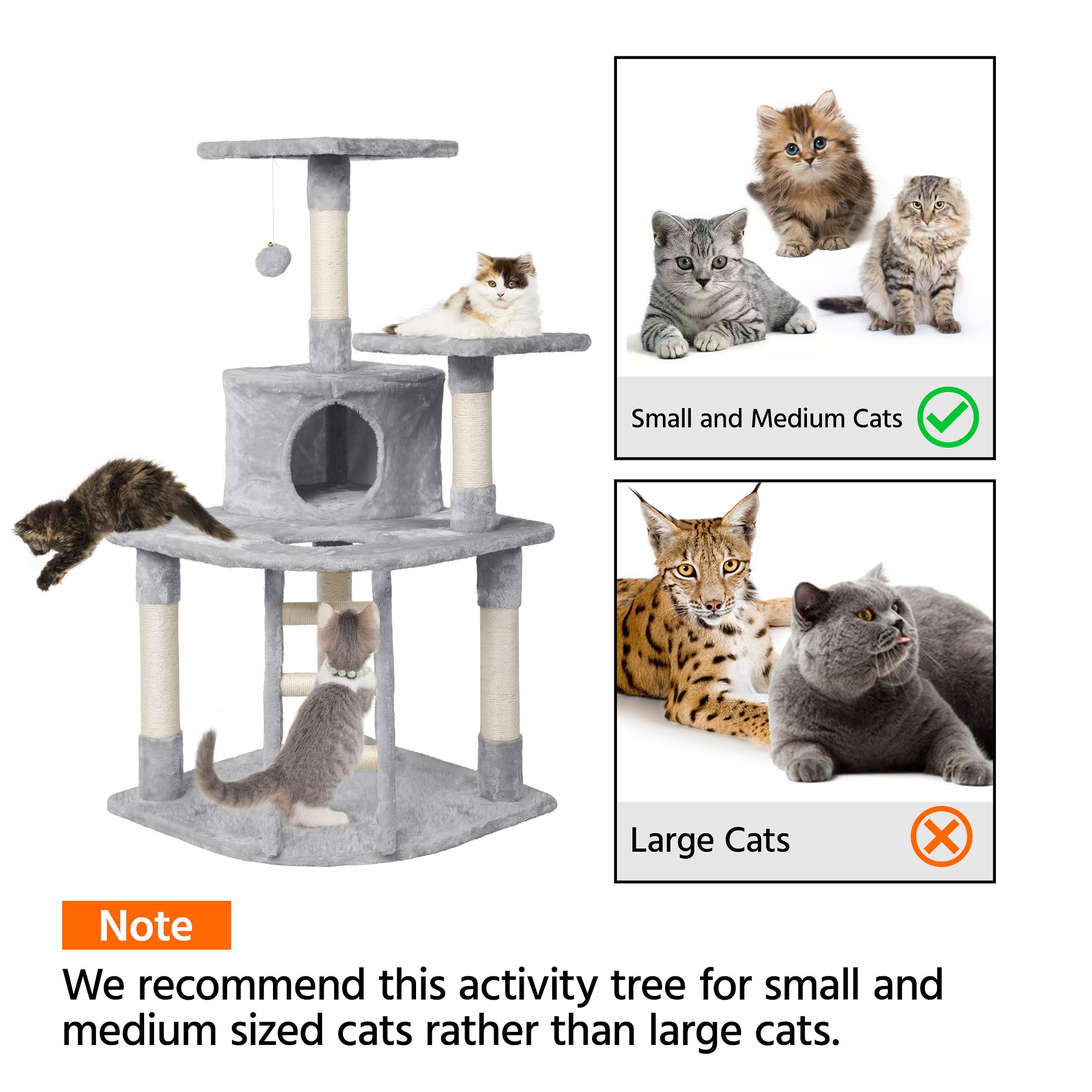 Topeakmart Light Gray 3-Level Cat Tree Condo with Ladder， 47.5