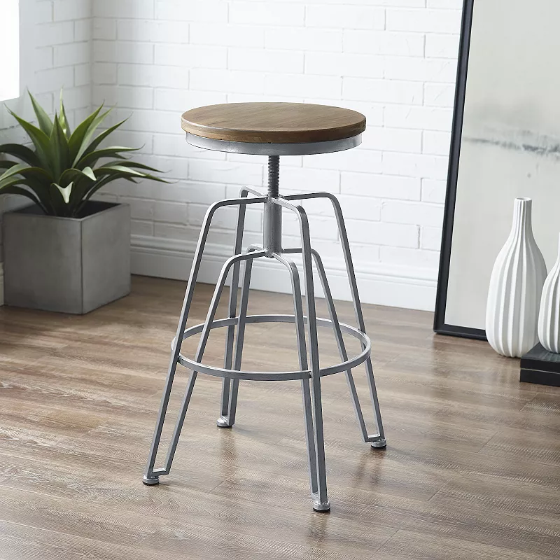 Linon Wood and Metal Industrial Adjustable Stool