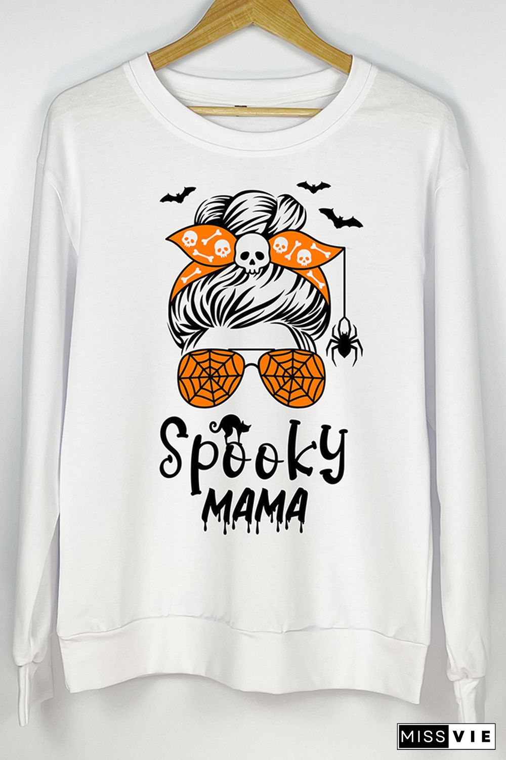 Halloween Spooky Mama Print O-neck Long Sleeve Sweatshirts Women Wholesale