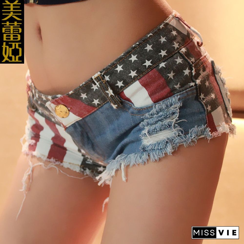 Fashion USA American Flag Print Sexy Summer Women Denim Short Shorts US Flag Casual Shorts Jeans