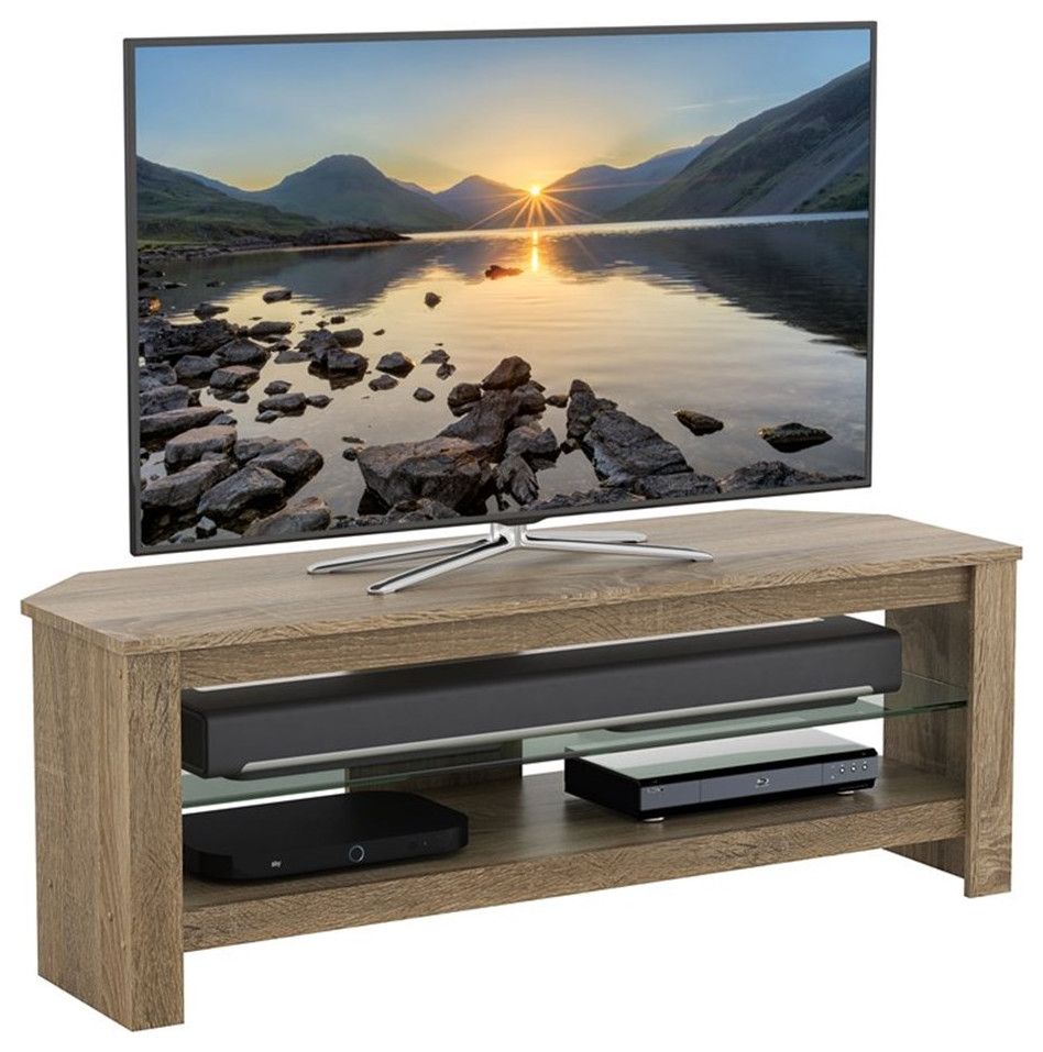 AVF Wood and Glass TV Stand for most TVs 27 quotto 55 quotin Rustic Sawn Oak   Transitional   Entertainment Centers And Tv Stands   by Homesquare  Houzz