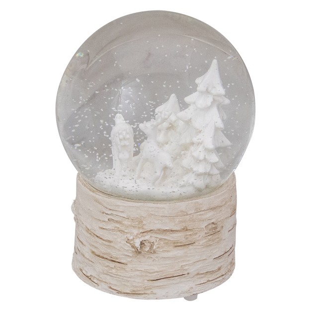 White Reindeer Woodland Scene Musical Christmas Snow Globe