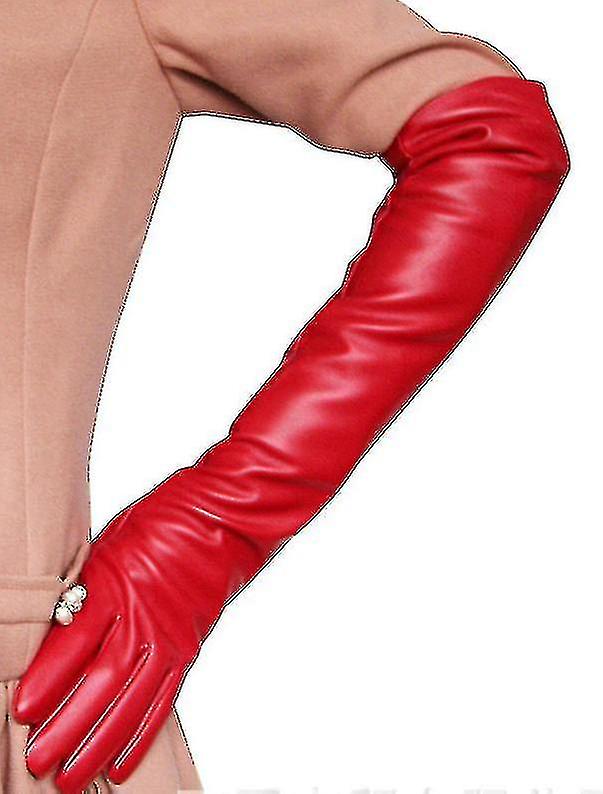 Women Simulation Gloves Leather Silky Lining Long Over Elbow Elegant Mitten 50cm