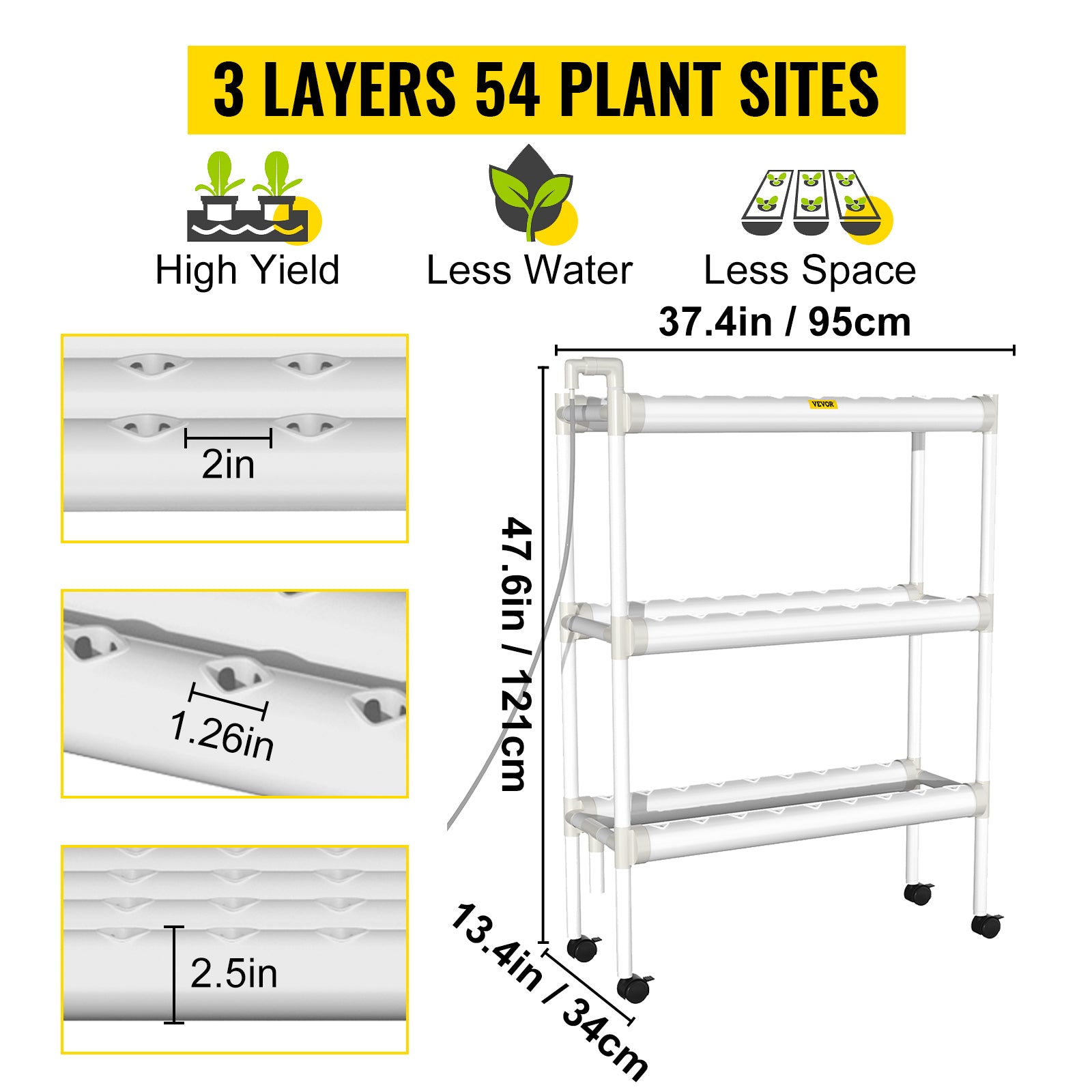 BENTISM Hydroponic Grow Kit Hydroponics System 54 Plant Sites 3 Layers 6 Pipes