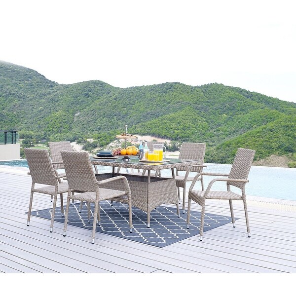 Manhattan Comfort Genoa Natural Patio Dining Table with Glass Top