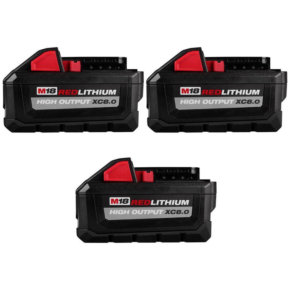 MW M18 18-Volt Lithium-Ion High Output XC 8.0 Ah Battery (3-Pack) 48-11-1880-48-11-1880-48-11-1880