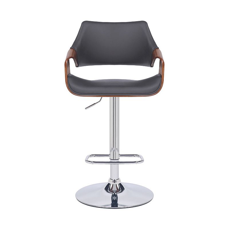 Bar Stool with Curved Leatherette Back and Seat， Gray