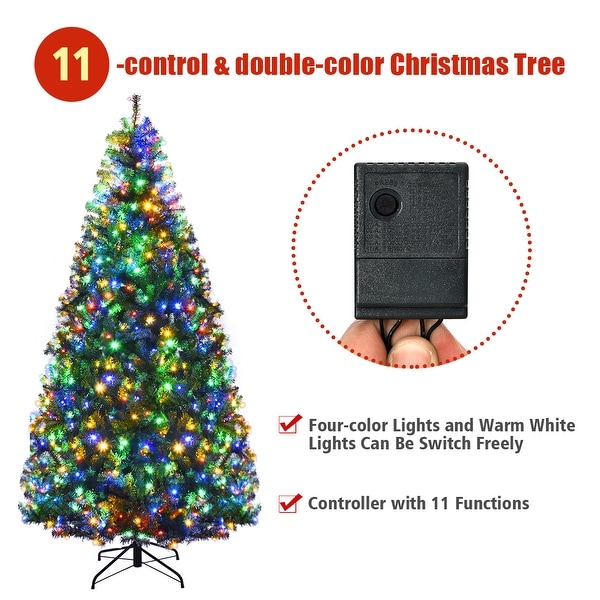 Costway 7Ft PreLit Artificial Christmas Tree Hinged 500 LED Lights