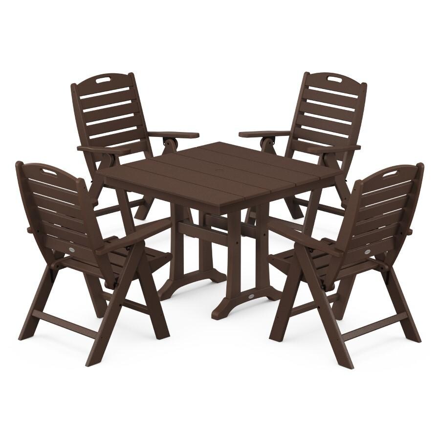 POLYWOOD Nautical Highback 5-Piece Farmhouse Trestle Dining Set in Mahogany