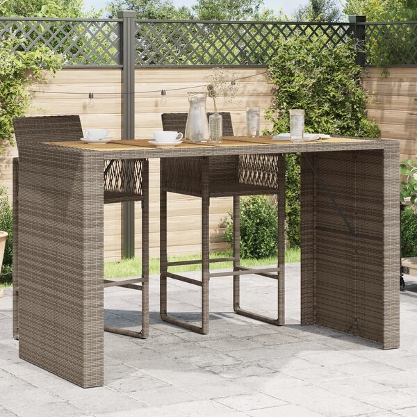 vidaXL Patio Table with Acacia Wood Top Outdoor Garden Furniture Poly Rattan