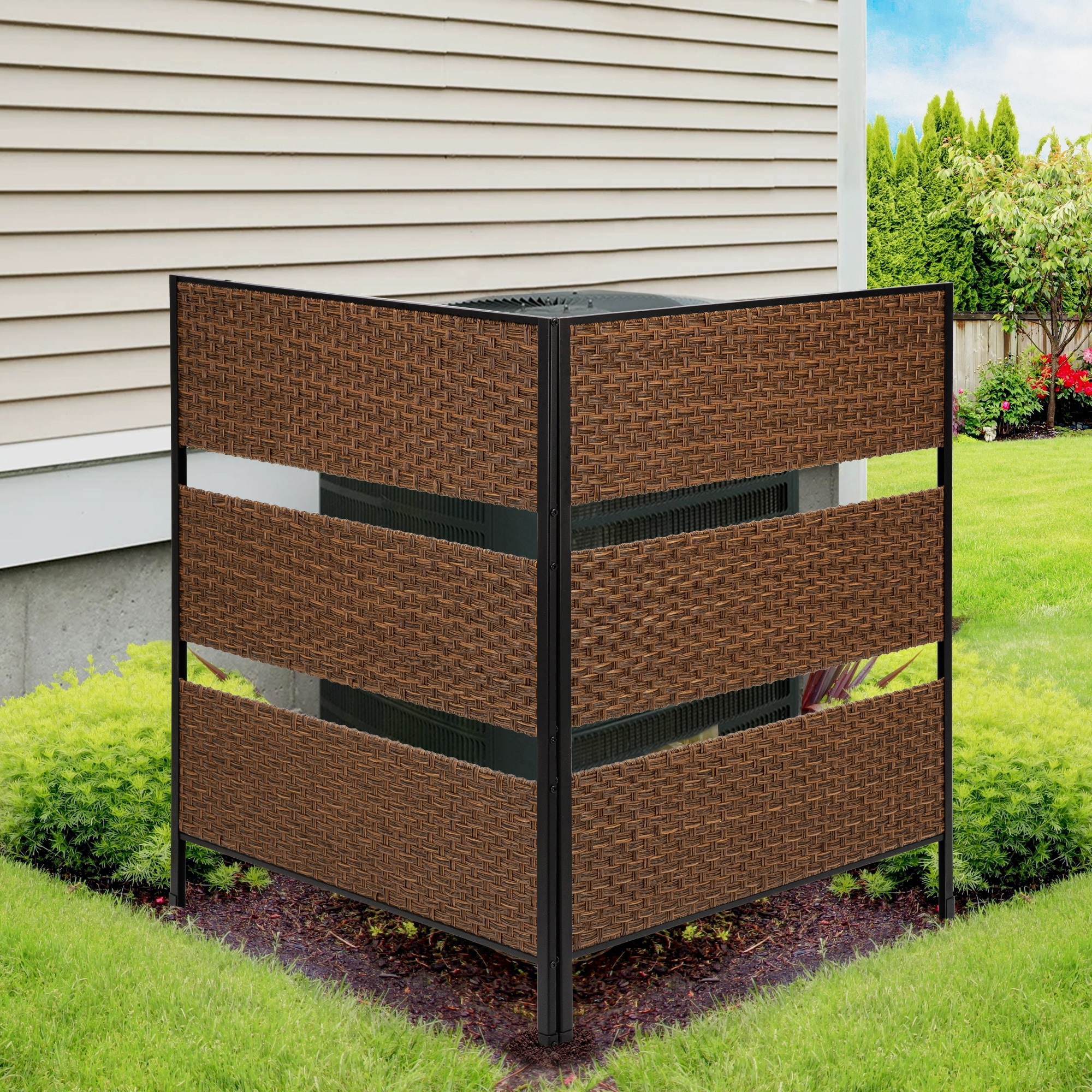 Rattan Privacy Fence Panel Screen Outside， Vinyl No Dig Outdoor Trash Can Enclosure Fence Air Conditioner Hider Fencing