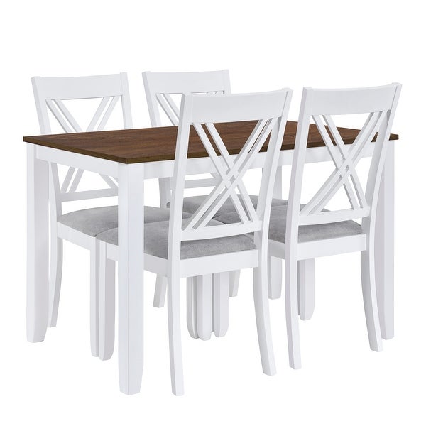 Wood 5-Piece Dining Table Set with 4 X-Back Chairs