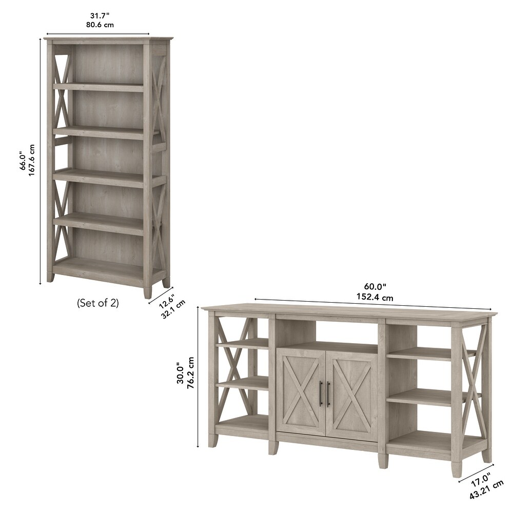 Tall Farmhouse TV Stand with 2 Bookcases by Bush Furniture