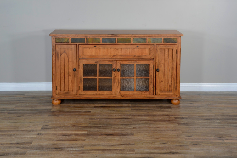 64 quotRustic TV Stand Media Console Counter Height With Drawers   Traditional   Entertainment Centers And Tv Stands   by Sideboards and Things  Houzz