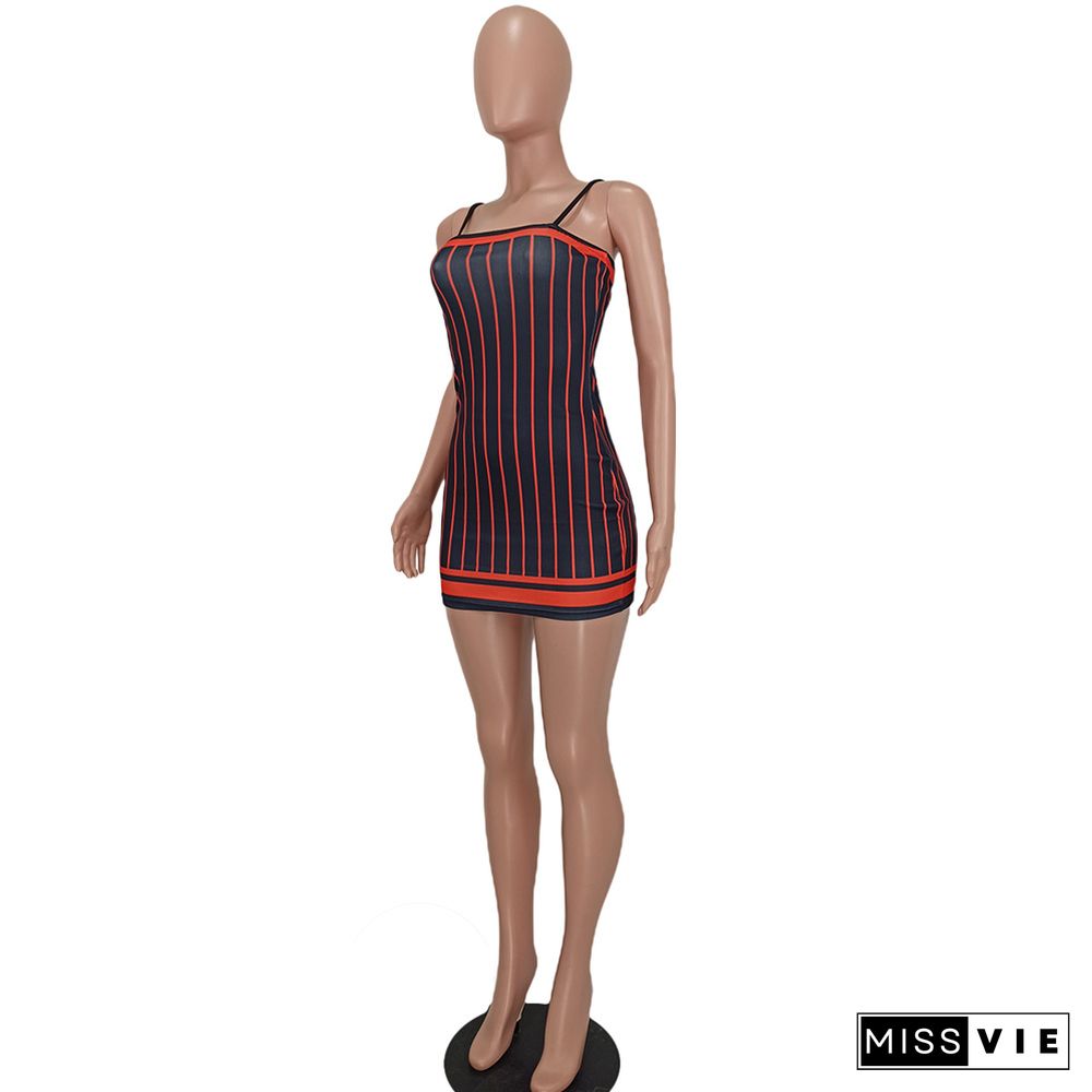 Y2K Striped Print Bodycon Strap Mini Dress