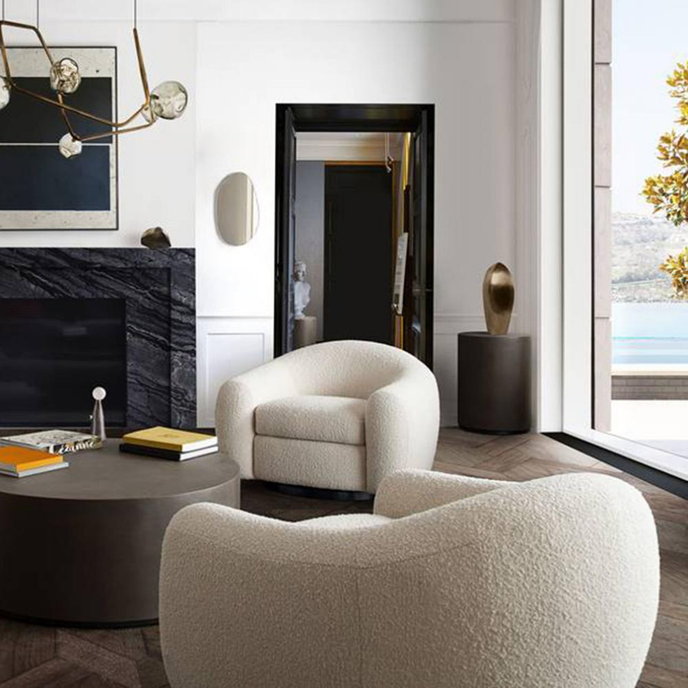 Pascal Swivel Chair in Bone Boucle Textured Fabric w/ Contoured Arms  ampBack...   Contemporary   Indoor Chaise Lounge Chairs   by BisonOffice  Houzz