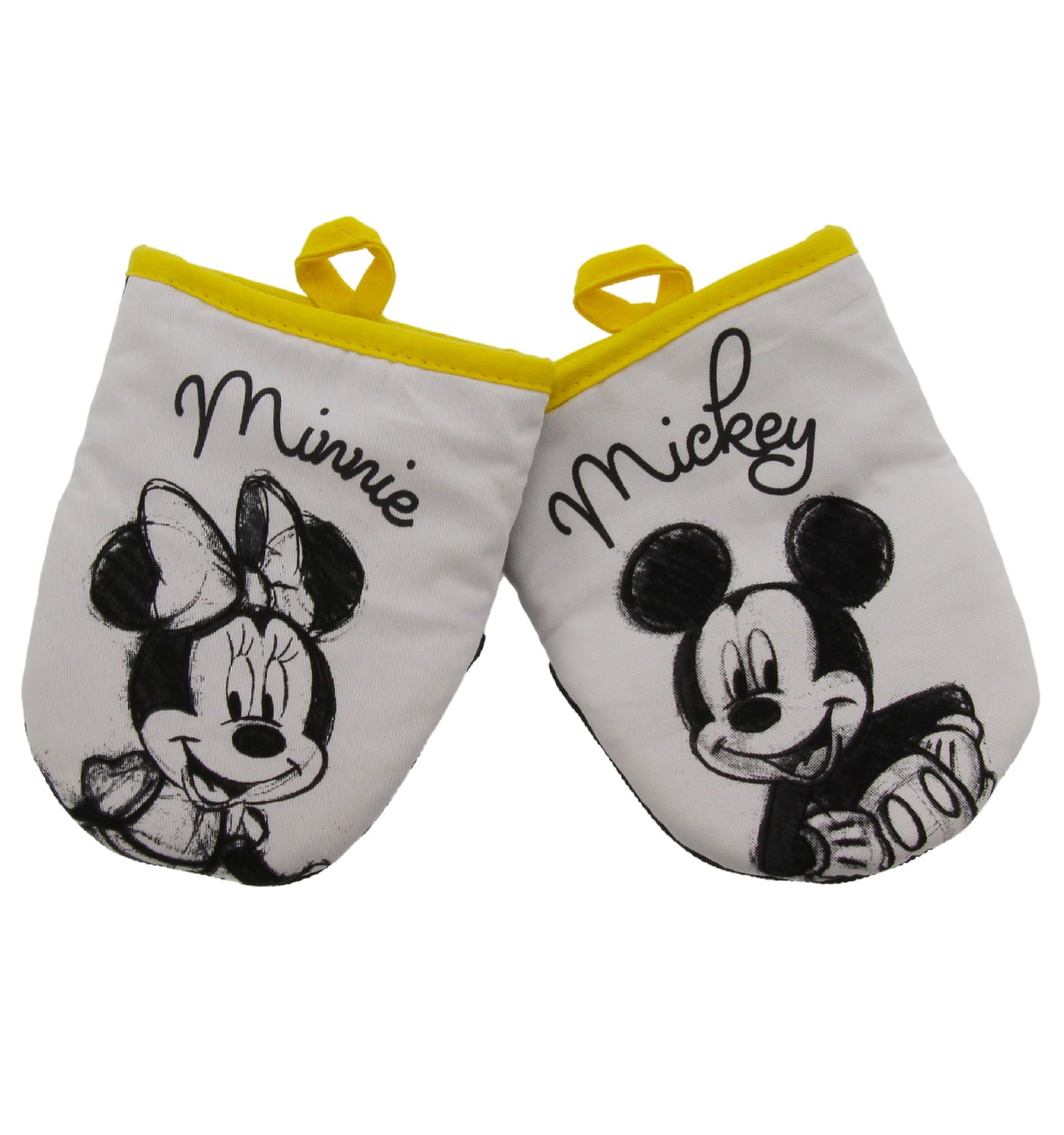 Disney Kitchen Neoprene Mini Oven Mitts， 2pk-Heat Resistant Oven Gloves with Insulation Ideal for Handling Hot Kitchenware-Non-Slip Grip， Hanging Loop， 5.5 x 7 Inches – Mickey and Minnie Sketch Gold