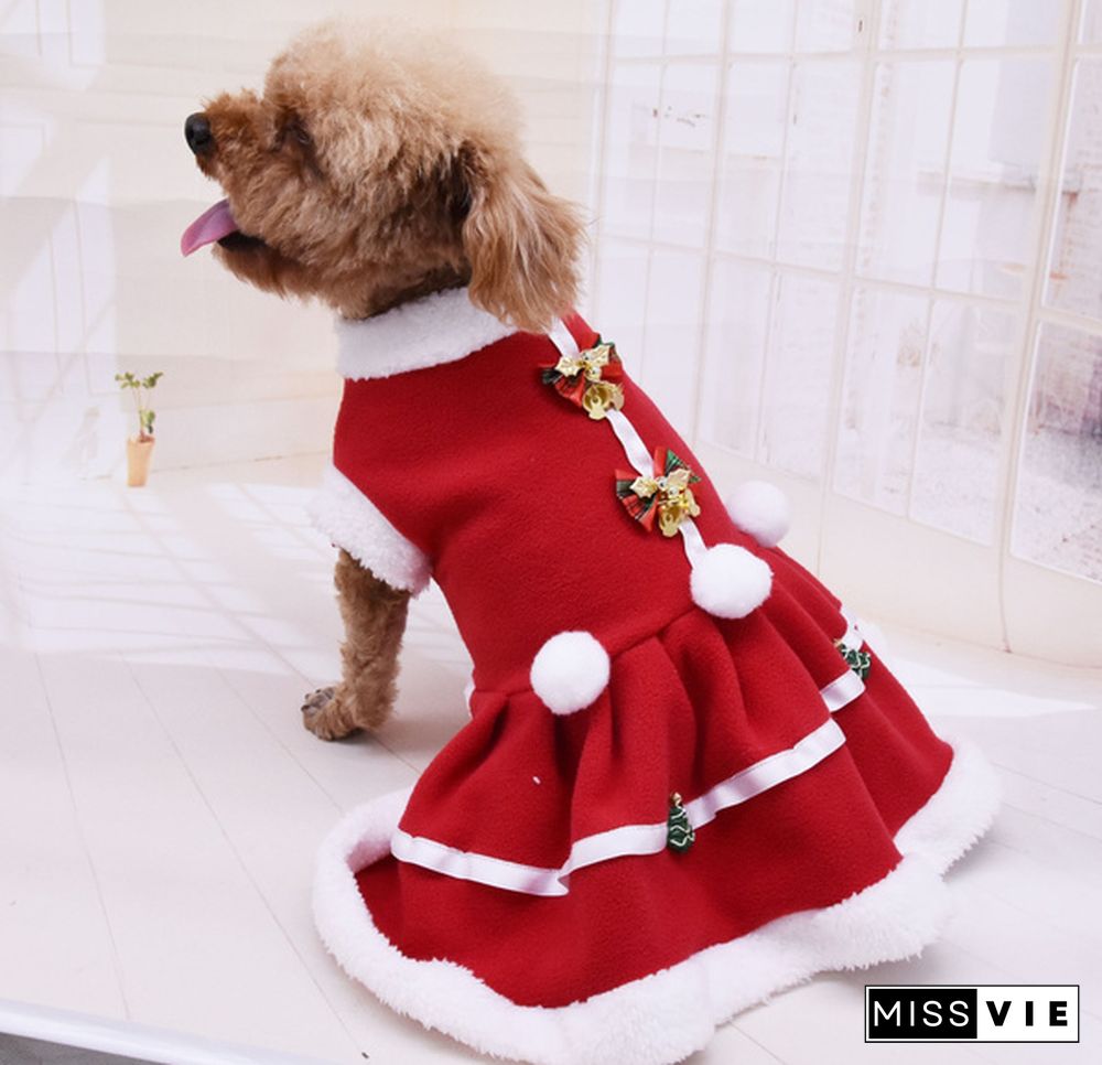 Pet Dog Princess Dress Red Christmas Coat Sweatshirt Vest Pets Cat Winter Warm Party