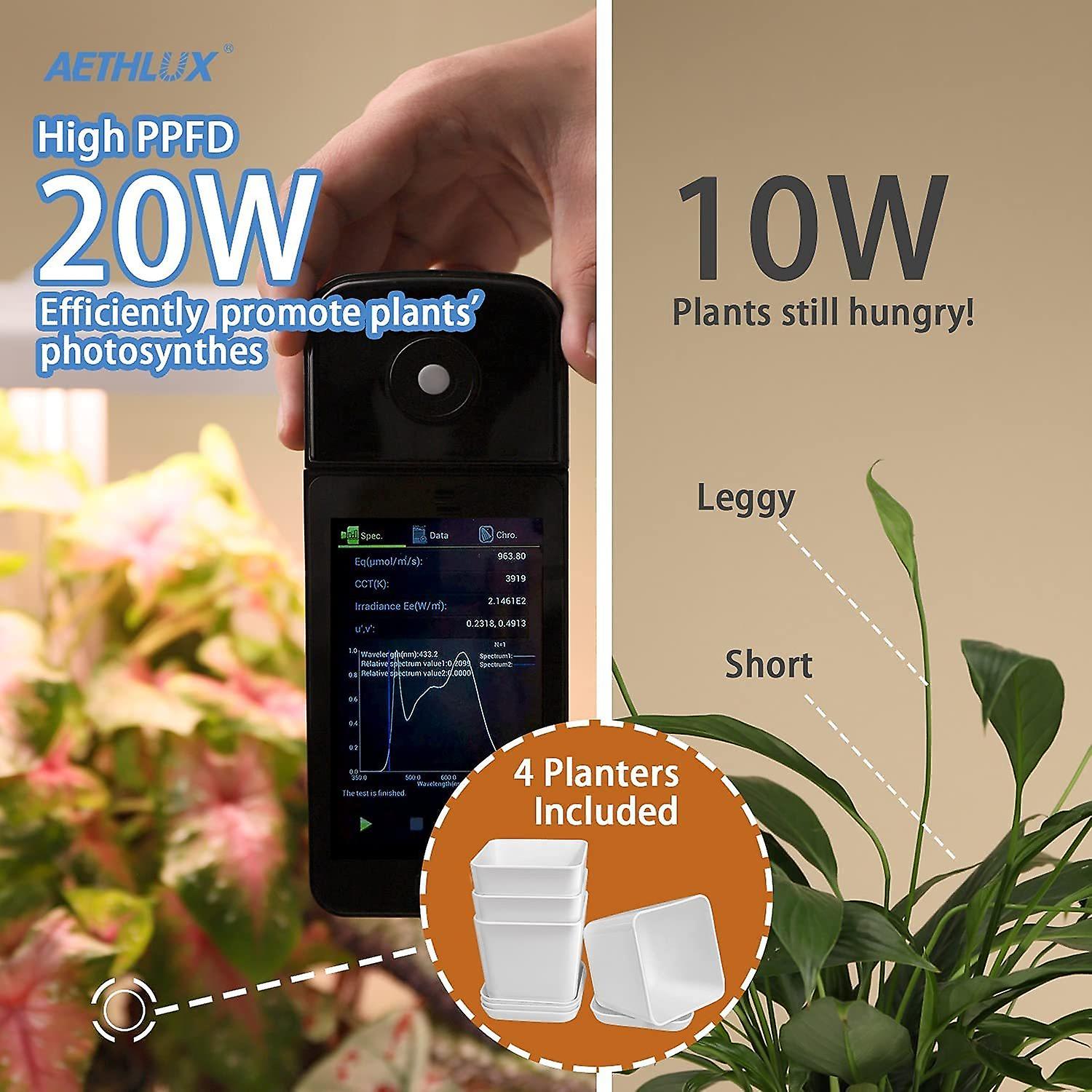 Led Indoor Herb Garden， 4 Plants Pots Included， Height Adjustable Plant Grow Light， High Germination Kit With Smart Timer， High Ppfd， Suitable For Var