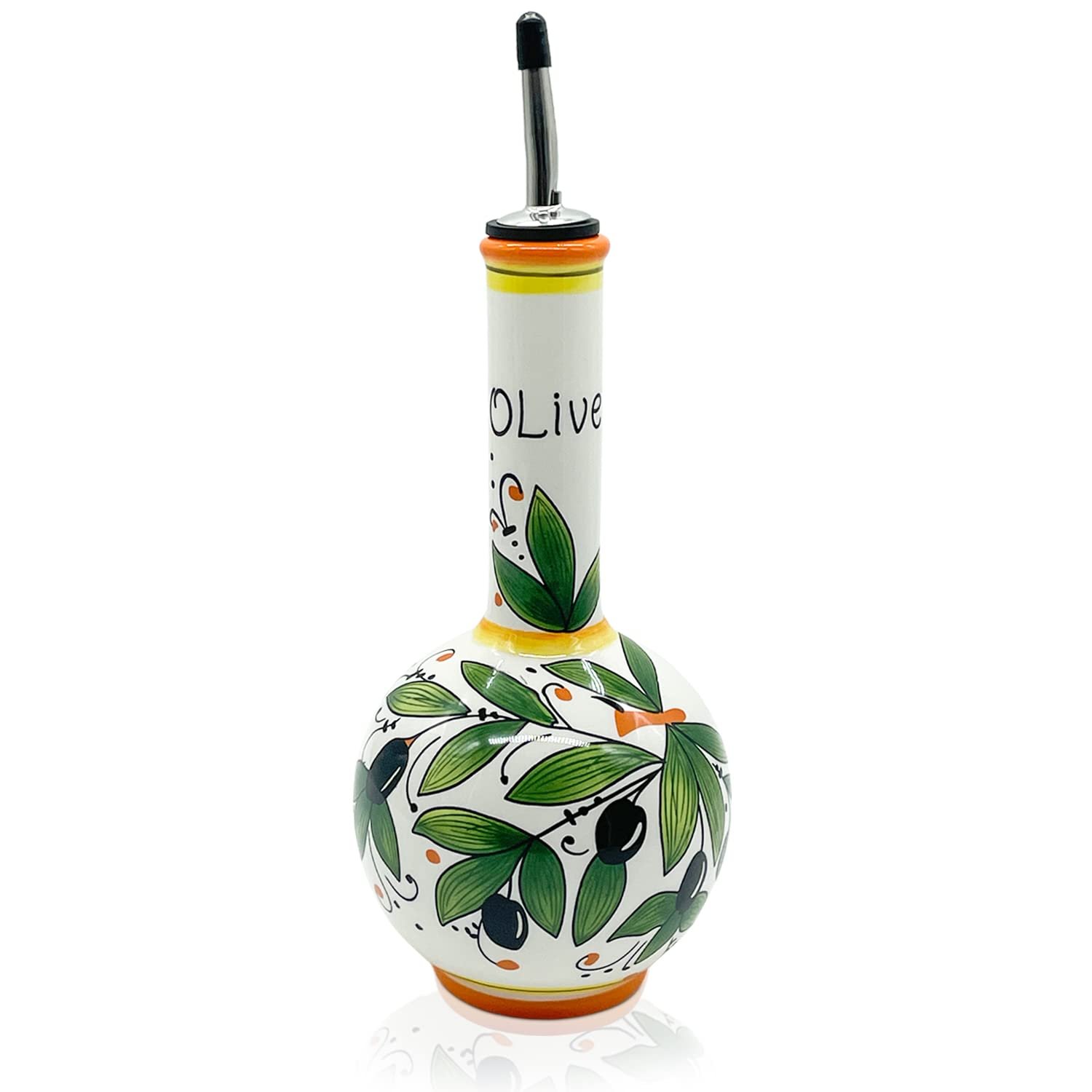 Ceramic Olive Oil Dispenser Bottle 15oz， Hand Painted Olive Oil Bottles for Kitchen， Decor