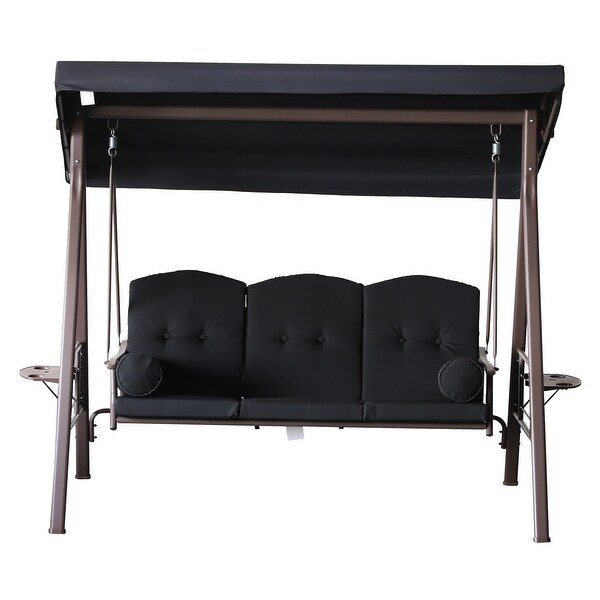 Outsunny Outdoor Patio 3Person Canopy Cushioned Seat Bench Swing with Included Side Trays and Padded Comfort