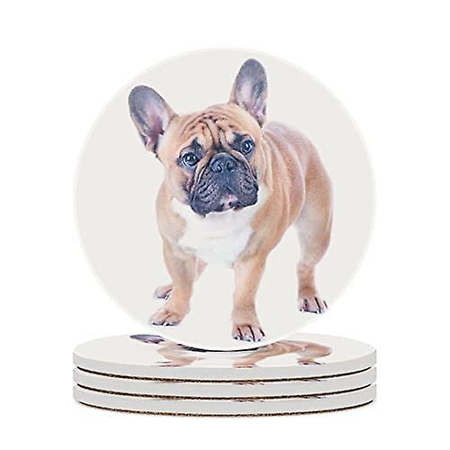 Round Drink Coasters 6 Pcs Beautiful French Bulldog Isolated On White Absorbent Ceramic Coaster With Cork Base For Coffee Cups Housewarming Gift For H